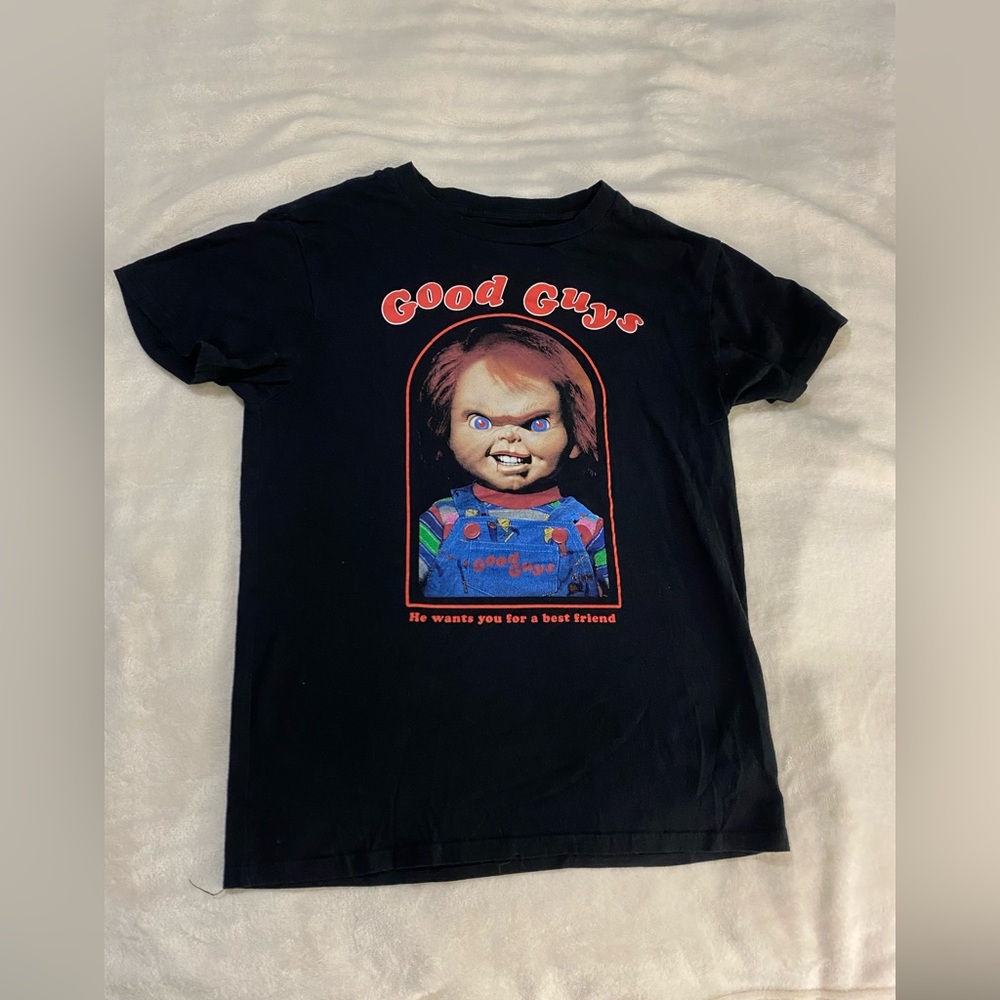 Chucky Child’s Play Good Guys Doll Horror Movie Graphic T-Shirt Black Unisex M